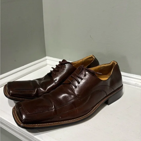 Zota Men's Brown Leather Square Toe Square Heel Dress Shoes-size 10.5 - Picture 3 of 6